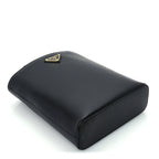 Prada Calfskin Metal Triangle Logo Tote  Black