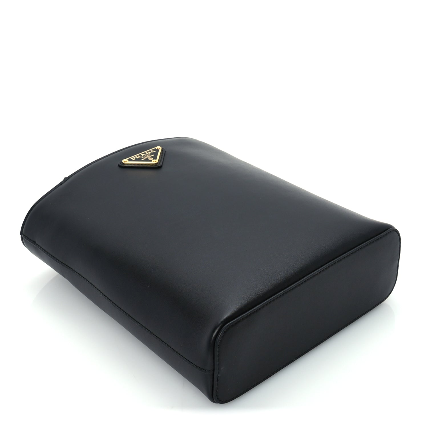 Prada Calfskin Metal Triangle Logo Tote  Black