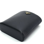 Prada Calfskin Metal Triangle Logo Tote  Black