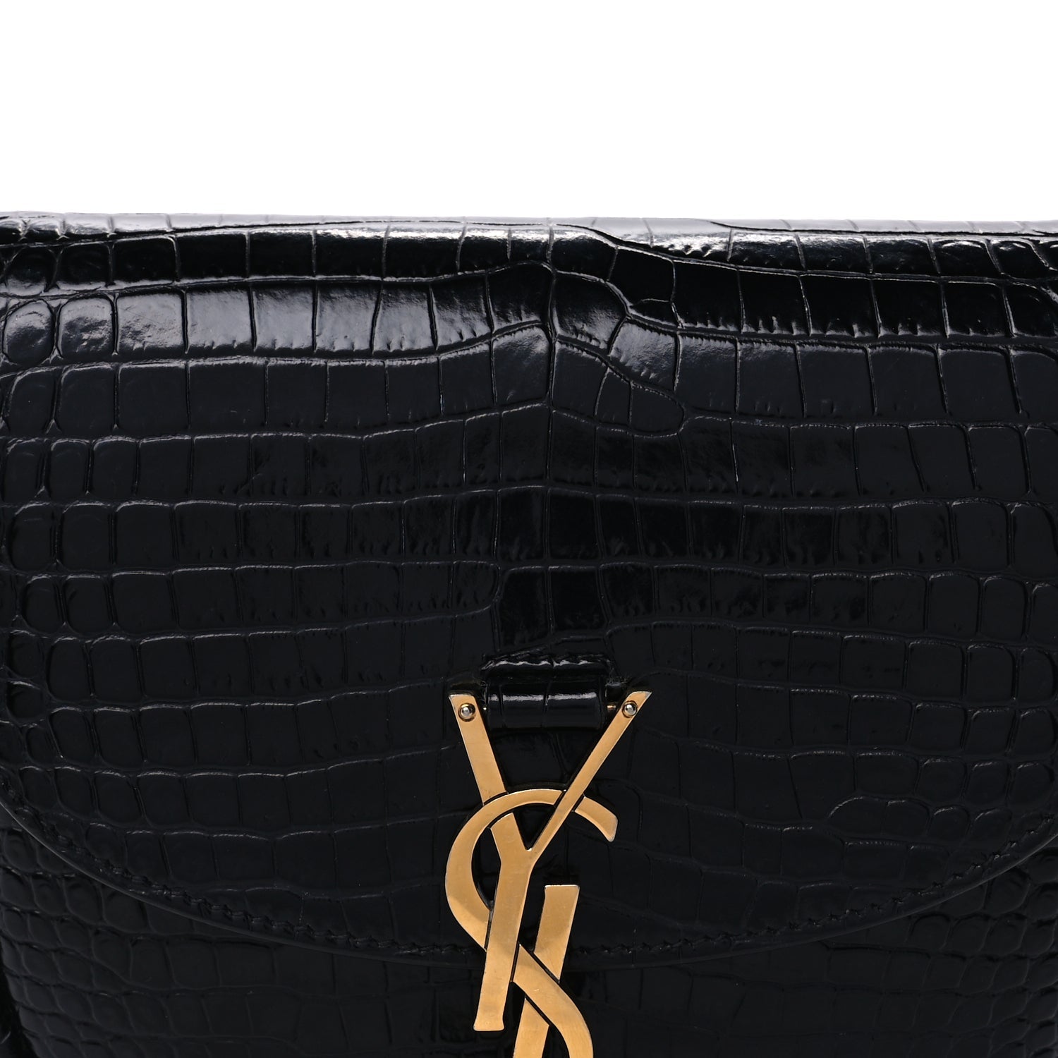 Saint Laurent Crocodile Embossed Calfskin Small Kaia Satchel Black
