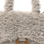 Balenciaga Faux Fur Fluffy Hourglass XS Top Handle Bag Natural