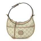 Gucci GG Supreme Monogram Textured Dollar Calfskin Mini Retro Interlocking G Half Moon Bag Beige Mystic White Oatmeal