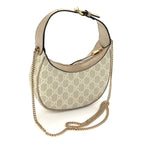 Gucci GG Supreme Monogram Textured Dollar Calfskin Mini Retro Interlocking G Half Moon Bag Beige Mystic White Oatmeal