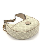 Gucci GG Supreme Monogram Textured Dollar Calfskin Mini Retro Interlocking G Half Moon Bag Beige Mystic White Oatmeal