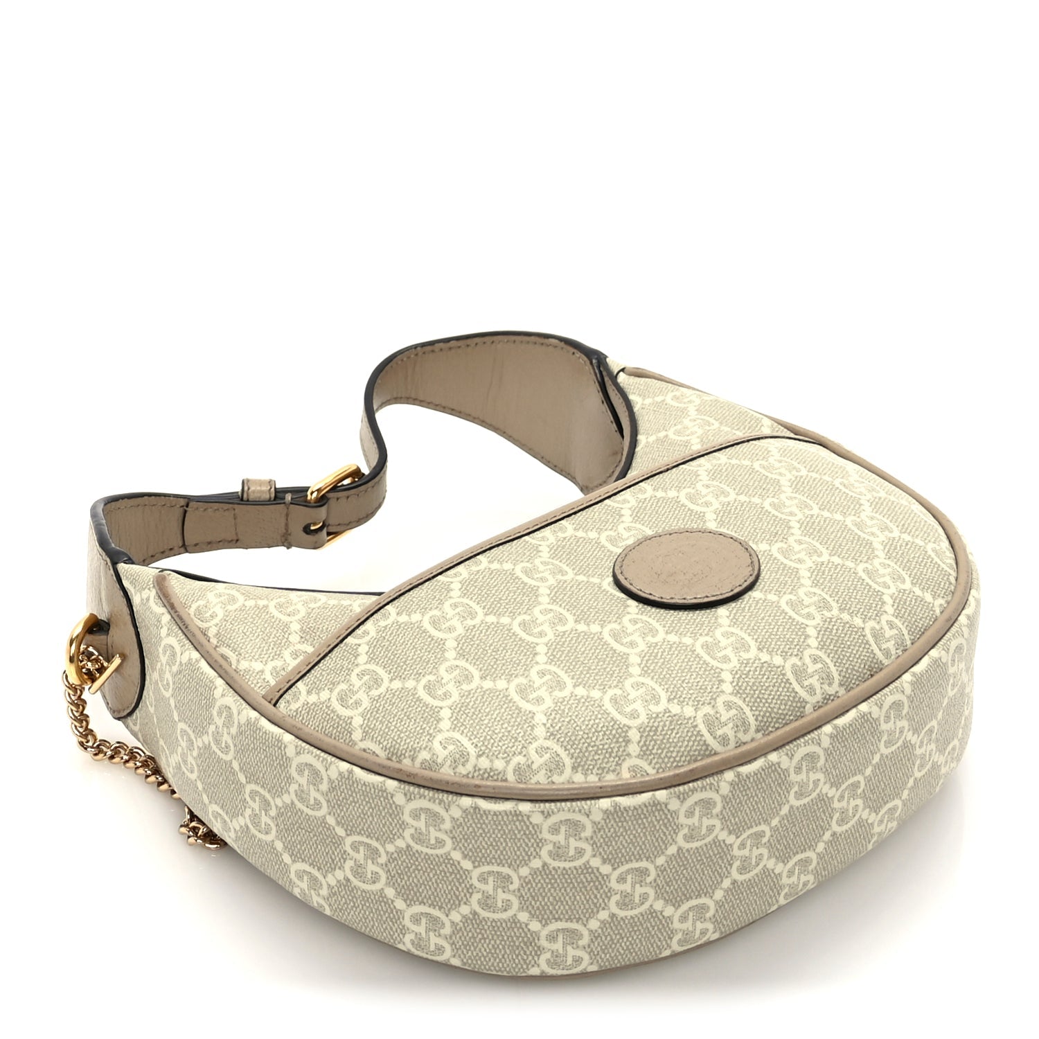 Gucci GG Supreme Monogram Textured Dollar Calfskin Mini Retro Interlocking G Half Moon Bag Beige Mystic White Oatmeal