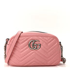 Gucci Calfskin Matelasse Small GG Marmont Chain Shoulder Bag Wild Rose