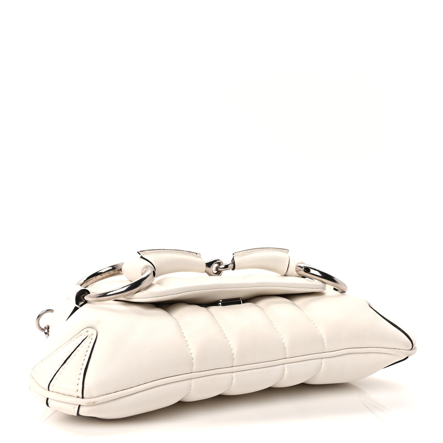 Gucci Nappa Vertical Matelasse Small Maxi Horsebit Chain Shoulder Bag Great White