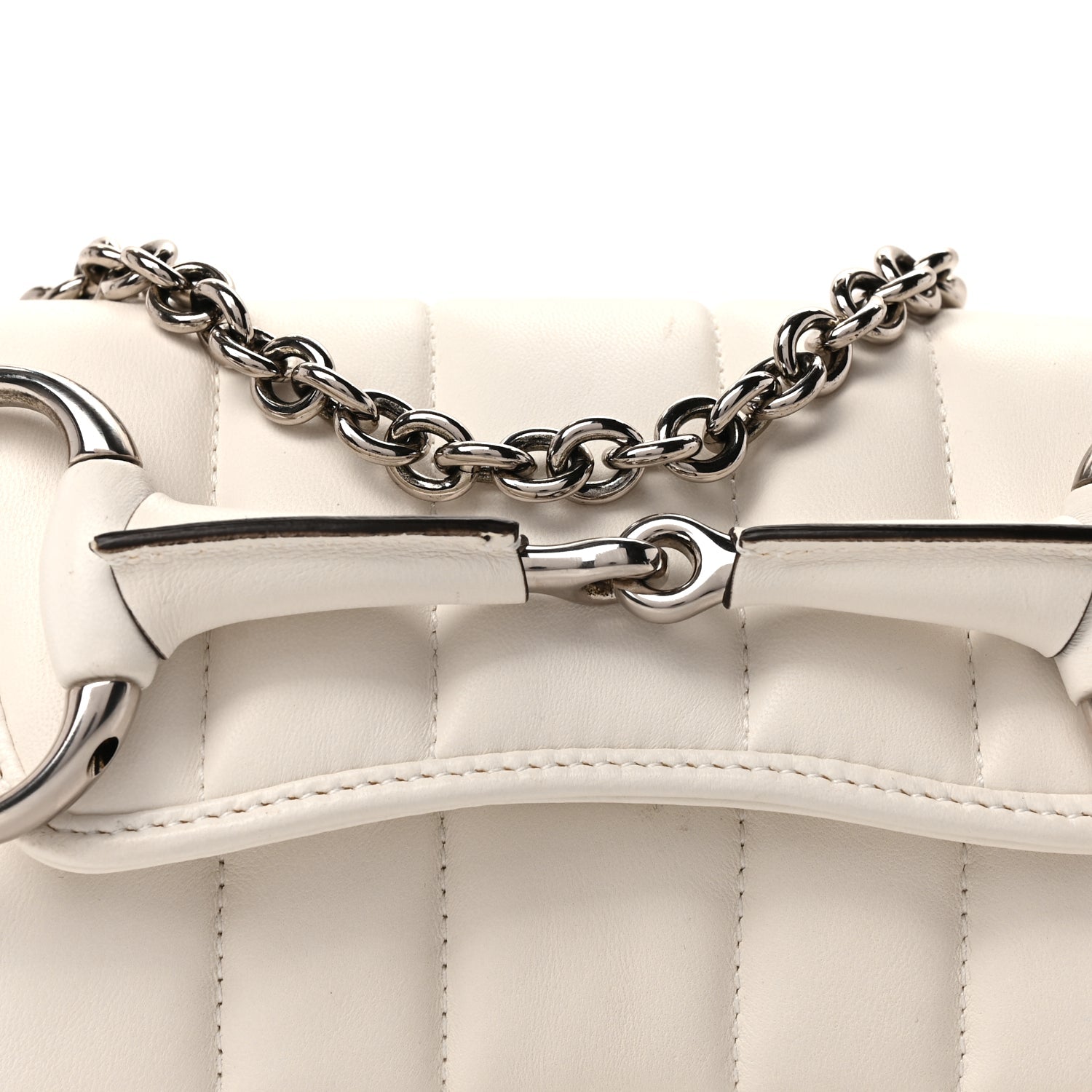 Gucci Nappa Vertical Matelasse Small Maxi Horsebit Chain Shoulder Bag Great White