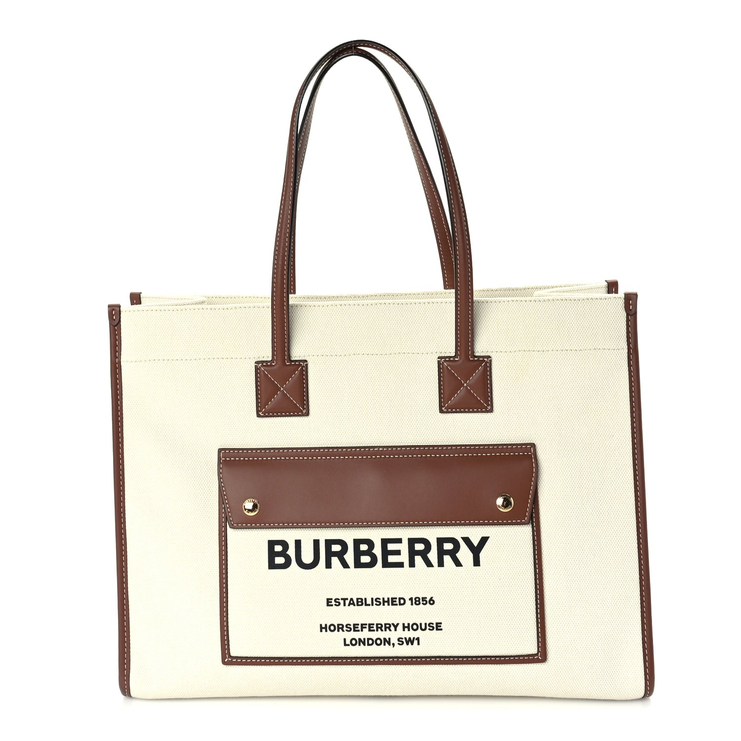 Burberry Canvas Smooth Calfskin Medium Two Tone Freya Tote Brown