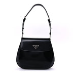 Prada Spazzolato Cleo Flap Adjustable Strap Shoulder Bag  Black