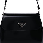 Prada Spazzolato Cleo Flap Adjustable Strap Shoulder Bag  Black