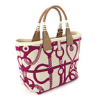 Hermes H Plume Canvas Swift Printed Panoplie Equestre Steeple 25 Bag Rose Pourpre Ecru Beige Chai