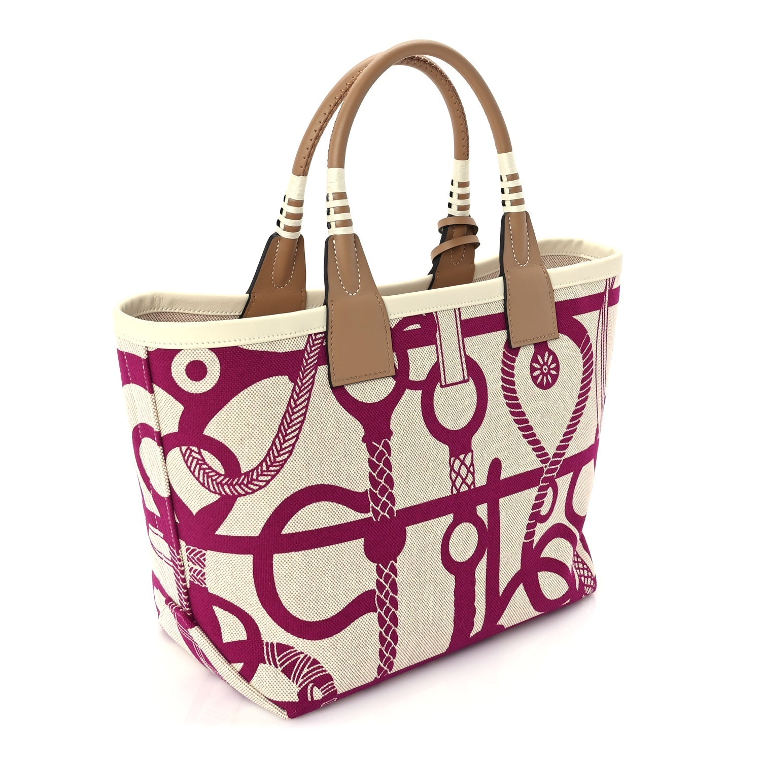 Hermes H Plume Canvas Swift Printed Panoplie Equestre Steeple 25 Bag Rose Pourpre Ecru Beige Chai