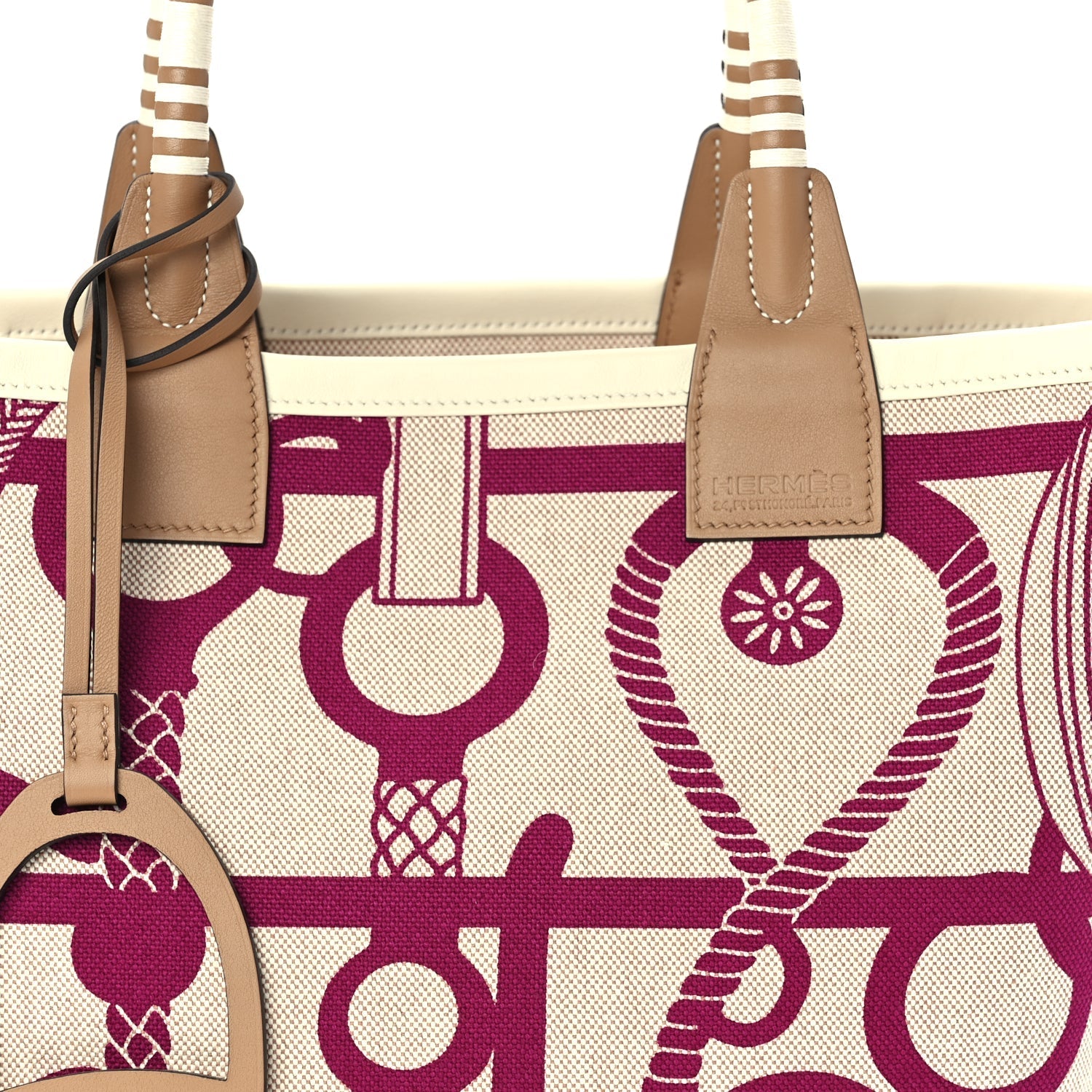 Hermes H Plume Canvas Swift Printed Panoplie Equestre Steeple 25 Bag Rose Pourpre Ecru Beige Chai