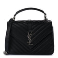 Saint Laurent Sheepskin Matelasse Chevron Monogram Medium College Bag  Black