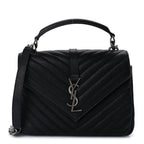 Saint Laurent Sheepskin Matelasse Chevron Monogram Medium College Bag  Black