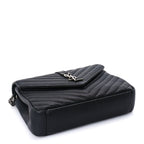 Saint Laurent Sheepskin Matelasse Chevron Monogram Medium College Bag  Black