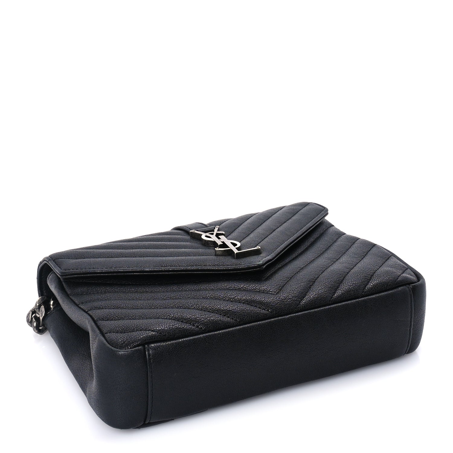 Saint Laurent Sheepskin Matelasse Chevron Monogram Medium College Bag  Black