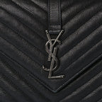 Saint Laurent Sheepskin Matelasse Chevron Monogram Medium College Bag  Black