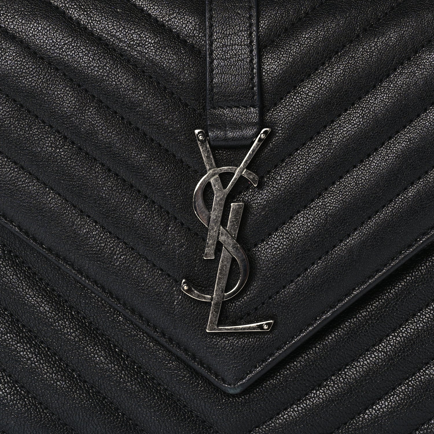 Saint Laurent Sheepskin Matelasse Chevron Monogram Medium College Bag  Black