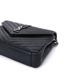 Saint Laurent Sheepskin Matelasse Chevron Monogram Medium College Bag  Black