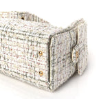 Chanel Tweed Quilted Small Chanel 25 Handbag Ecru Khaki Gold Red