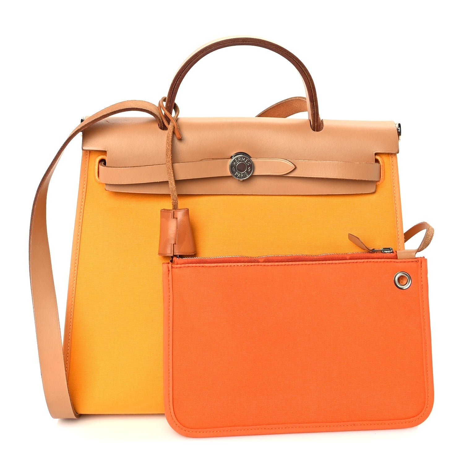 Hermes Toile Officer Vache Hunter Herbag Zip 31 PM Jaune Ambre Natural