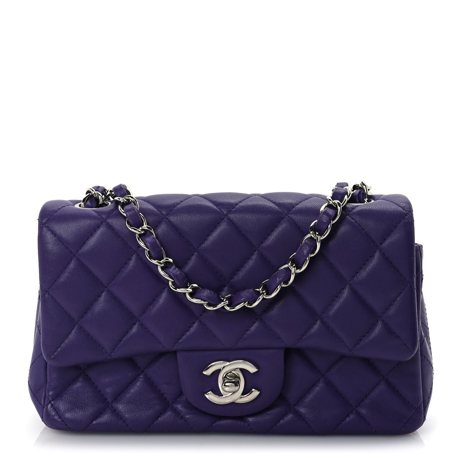 Chanel Lambskin Quilted Mini Rectangular Flap  Purple