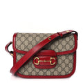 Gucci GG Supreme Monogram Azalea Calfskin Horsebit 1955 Shoulder Bag Beige Ebony New Cherry Red