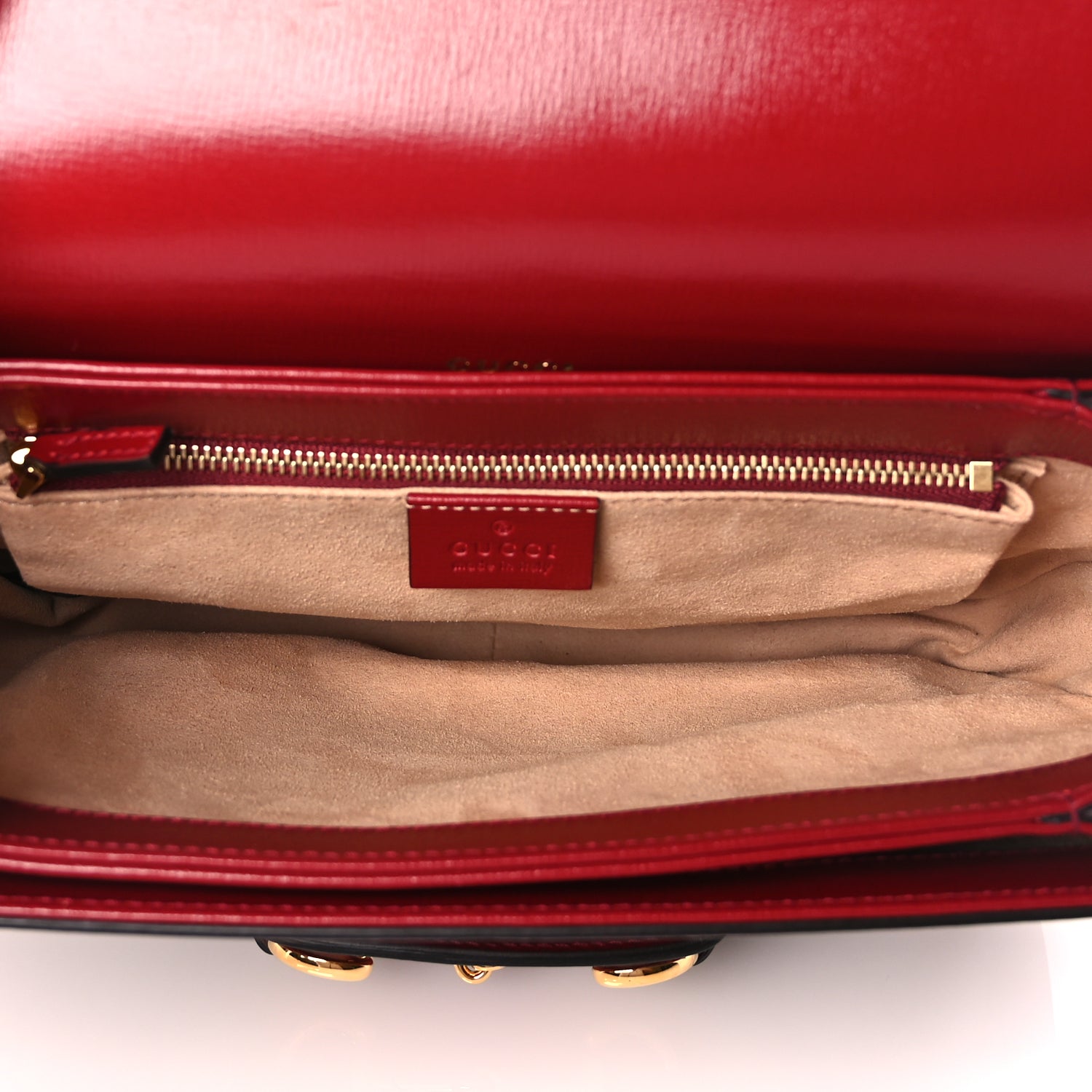 Gucci GG Supreme Monogram Azalea Calfskin Horsebit 1955 Shoulder Bag Beige Ebony New Cherry Red