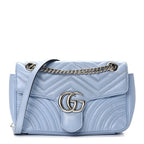 Gucci Calfskin Matelasse Small GG Marmont Shoulder Bag Porcelain Light Blue