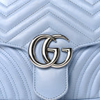 Gucci Calfskin Matelasse Small GG Marmont Shoulder Bag Porcelain Light Blue