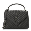 Saint Laurent Sheepskin Matelasse Chevron Monogram Medium College Satchel Dark Anthracite