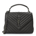 Saint Laurent Sheepskin Matelasse Chevron Monogram Medium College Satchel Dark Anthracite