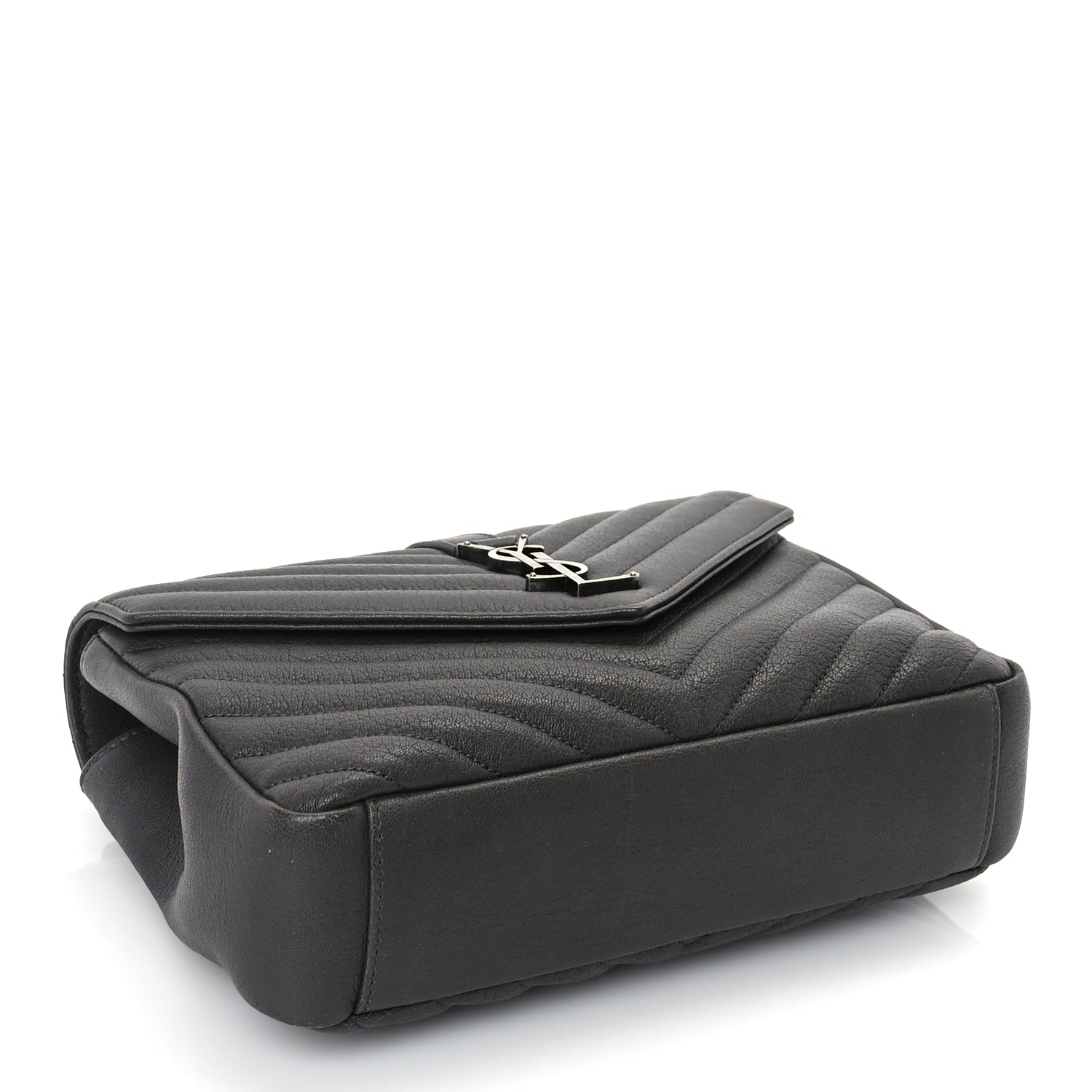 Saint Laurent Sheepskin Matelasse Chevron Monogram Medium College Satchel Dark Anthracite