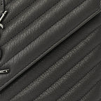 Saint Laurent Sheepskin Matelasse Chevron Monogram Medium College Satchel Dark Anthracite