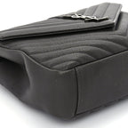 Saint Laurent Sheepskin Matelasse Chevron Monogram Medium College Satchel Dark Anthracite
