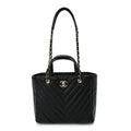 Chanel Calfskin Chevron Quilted Small Statement Shopping Tote Black