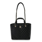 Chanel Calfskin Chevron Quilted Small Statement Shopping Tote Black
