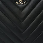 Chanel Calfskin Chevron Quilted Small Statement Shopping Tote Black