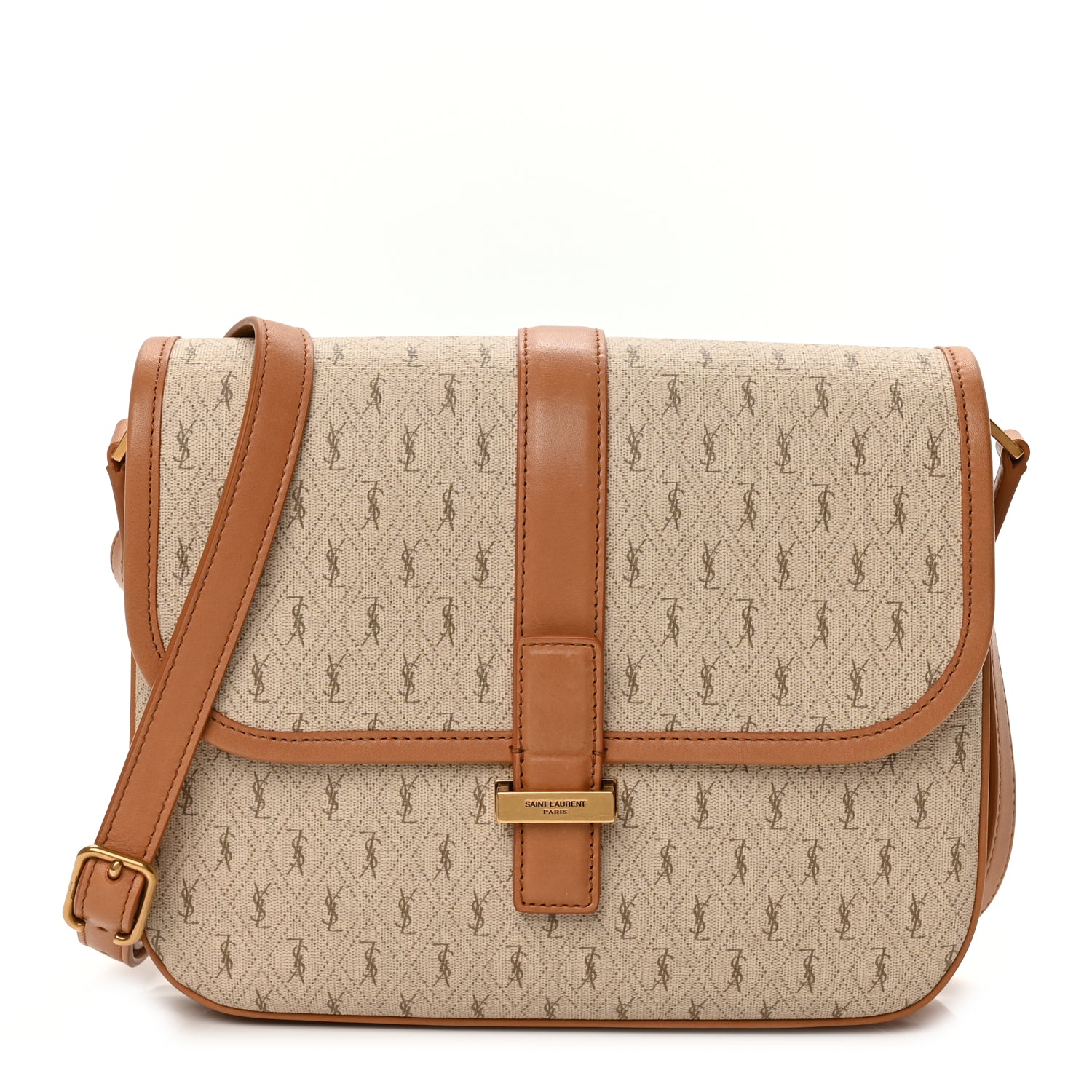 Saint Laurent Canvas All-Over Monogram Small Le Monogramme Satchel Beige Kaki Brown Gold