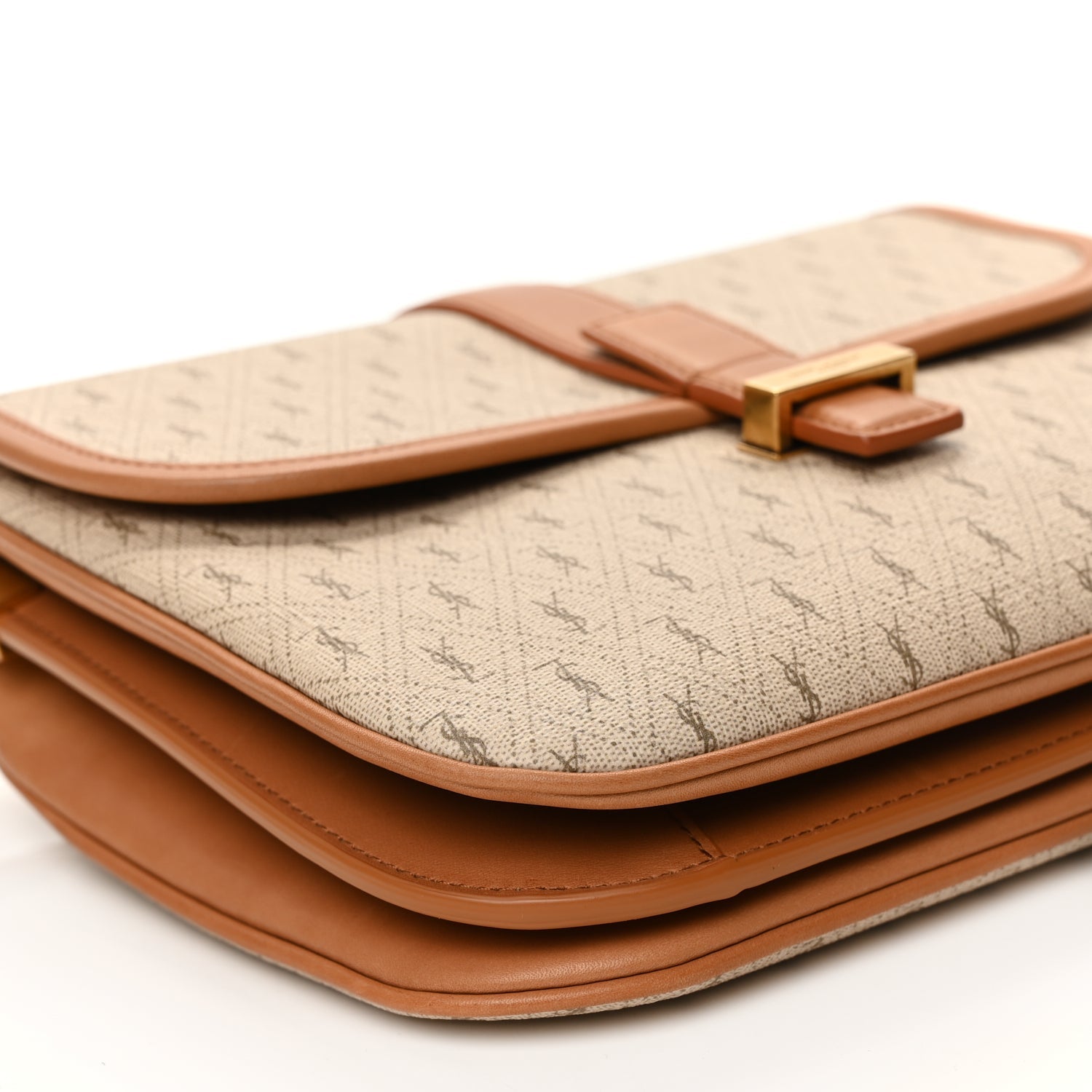 Saint Laurent Canvas All-Over Monogram Small Le Monogramme Satchel Beige Kaki Brown Gold