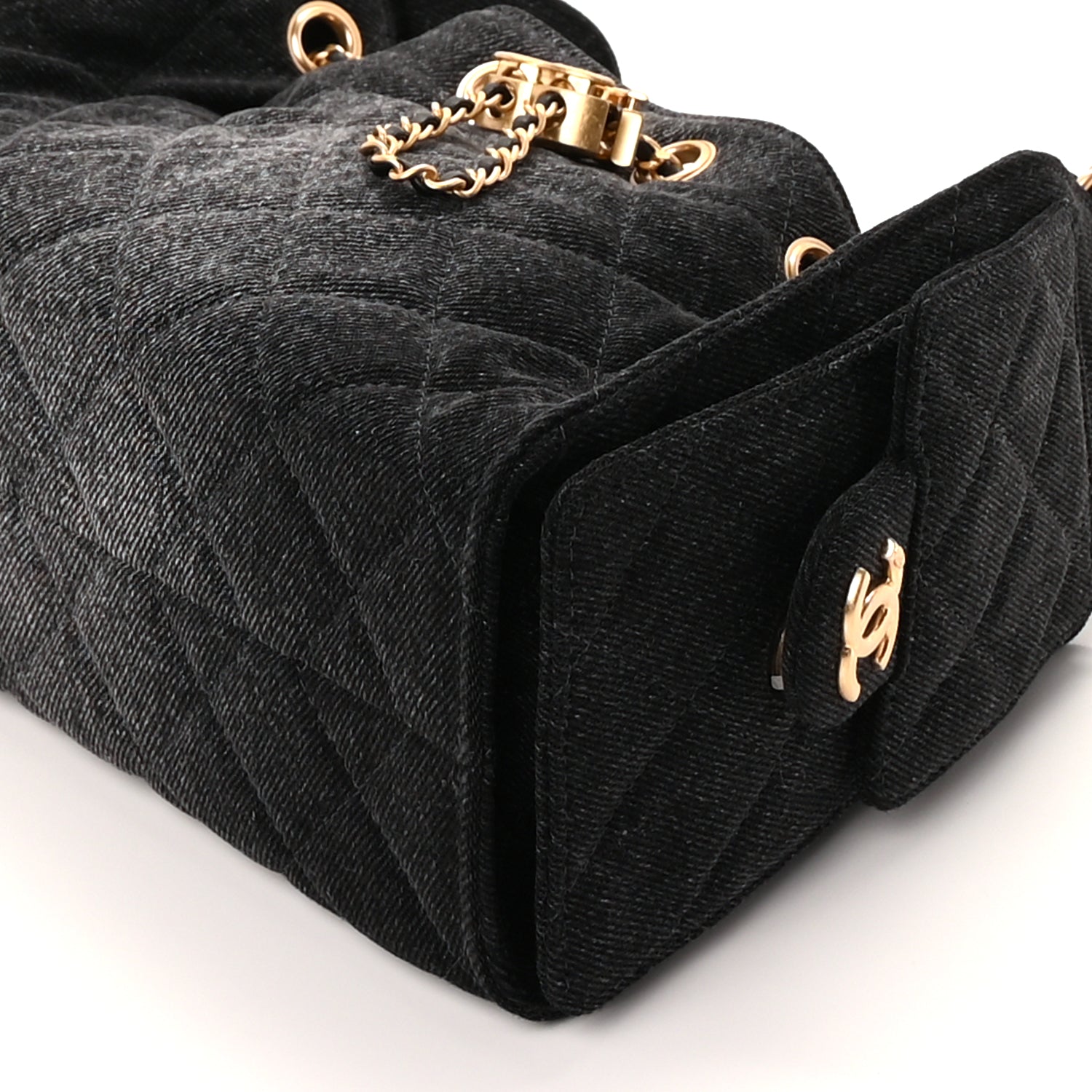 Chanel Washed Denim Quilted Mini Chanel 25 Handbag  Black