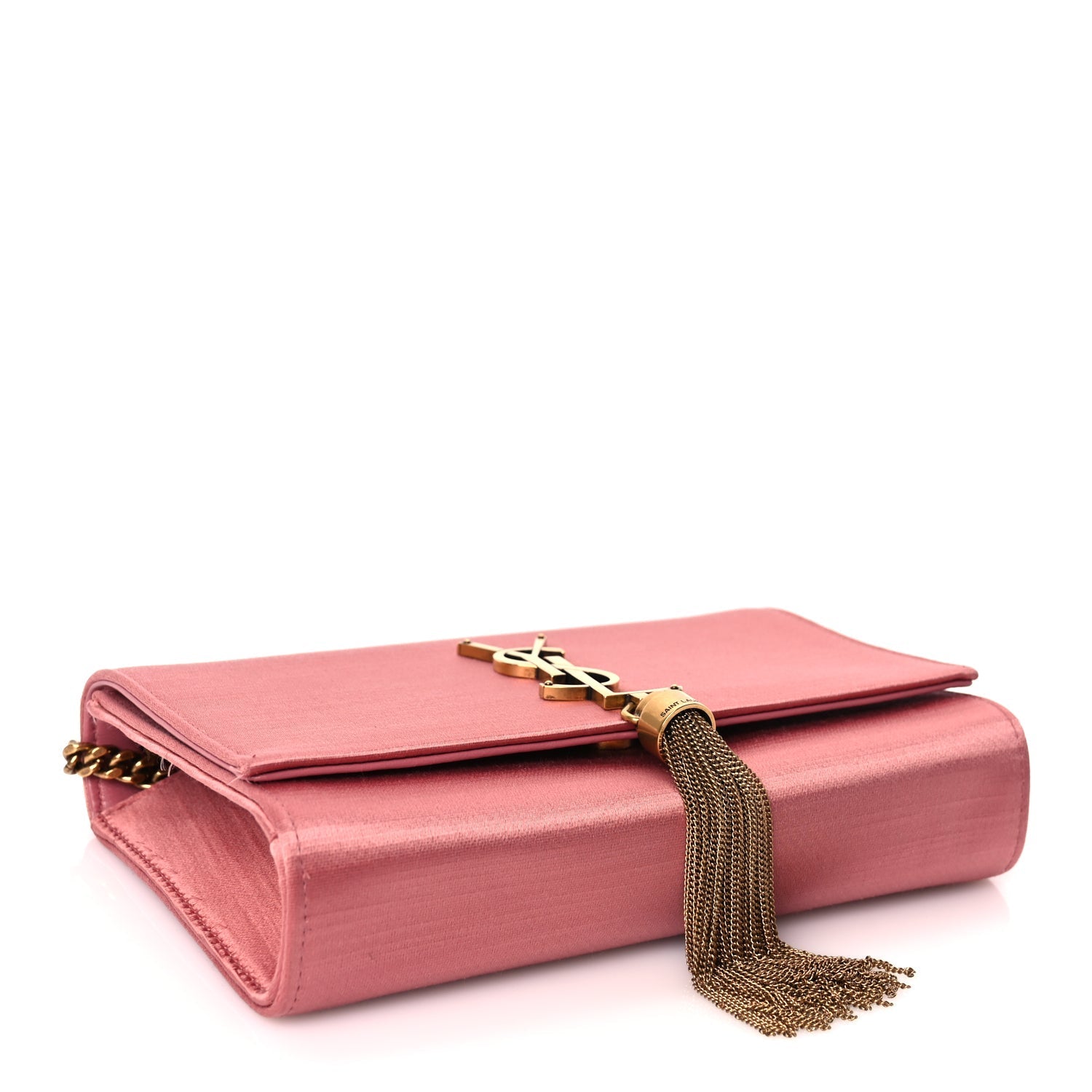 Saint Laurent Satin Small Classic Monogram Kate Tassel Satchel Coral Rose
