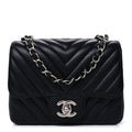 Chanel Lambskin Chevron Quilted Mini Square Flap  Black