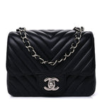 Chanel Lambskin Chevron Quilted Mini Square Flap  Black