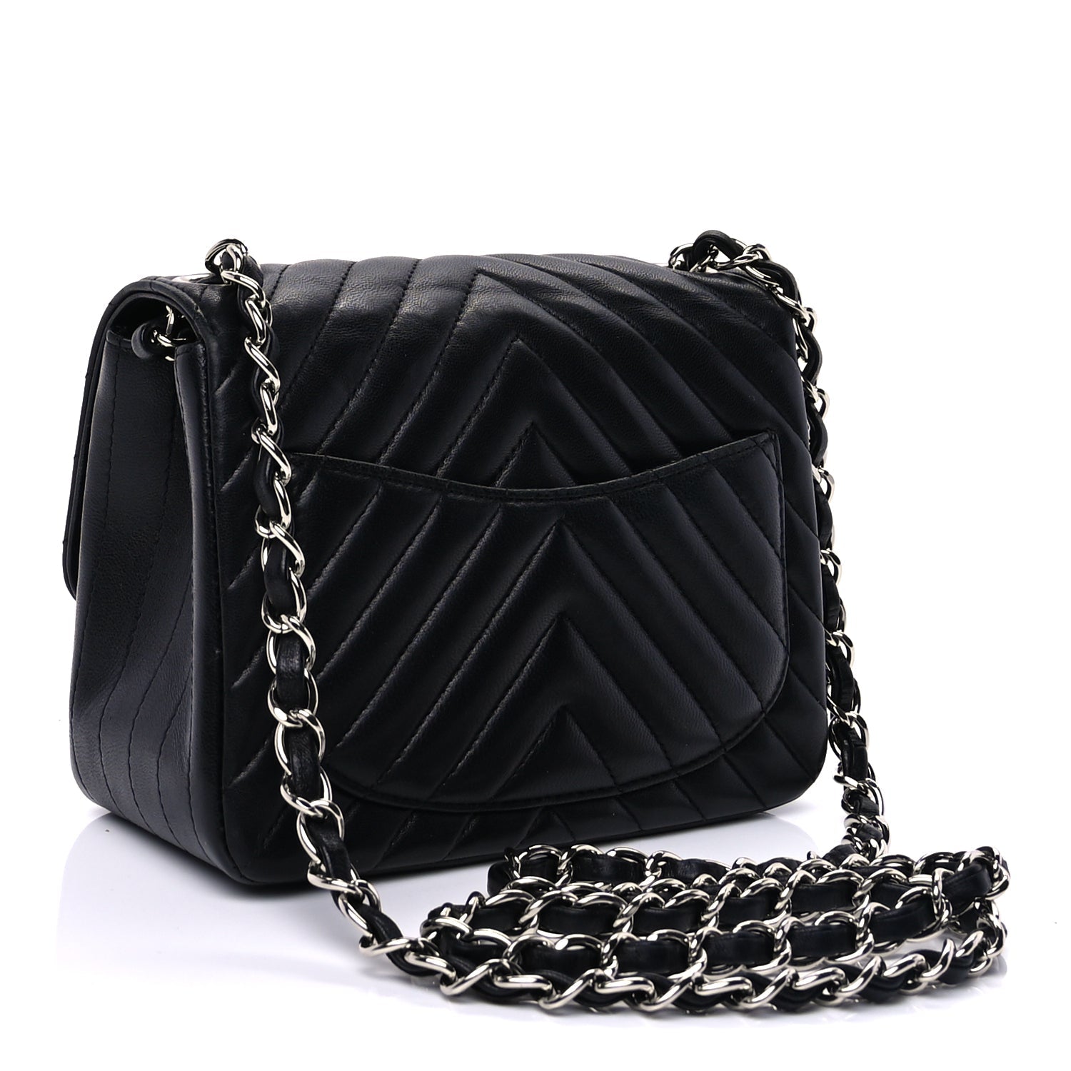Chanel Lambskin Chevron Quilted Mini Square Flap  Black