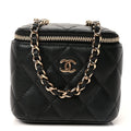Chanel Caviar Quilted Mini Vanity Case With Chain  Black