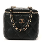 Chanel Caviar Quilted Mini Vanity Case With Chain  Black