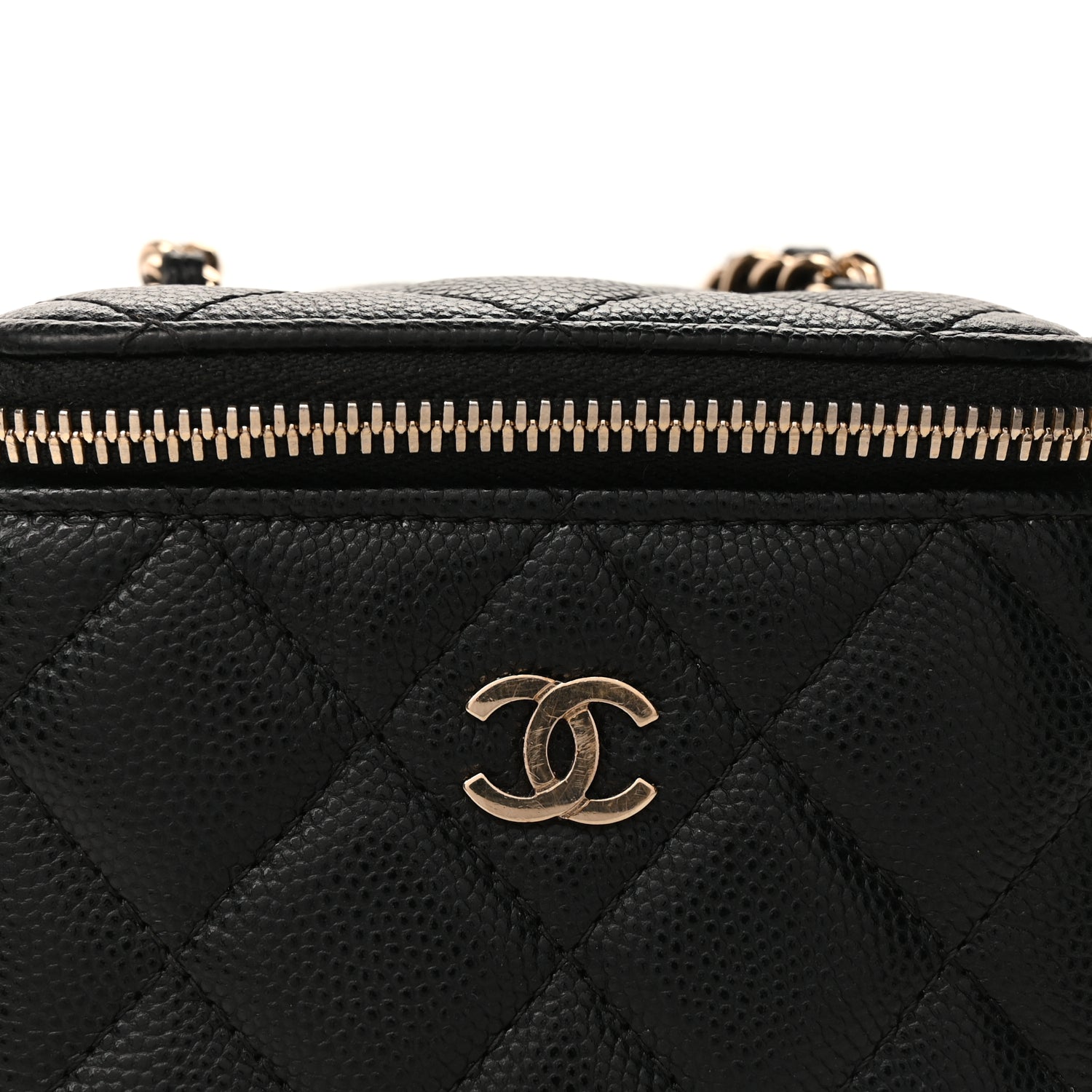 Chanel Caviar Quilted Mini Vanity Case With Chain  Black